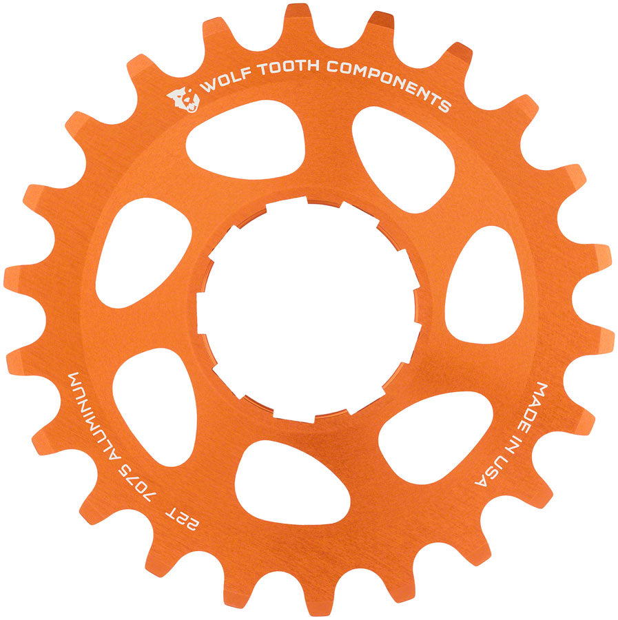 Wolf Tooth Single Speed Aluminum Cog - 22t, Compatible with 3/32" Chains, Orange