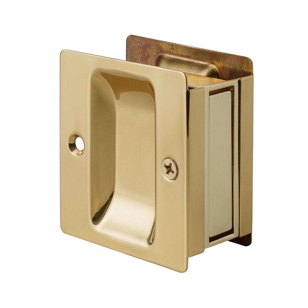 Pamex PF1730 Passage Square Style Sliding Door Lock Bright Brass Finish