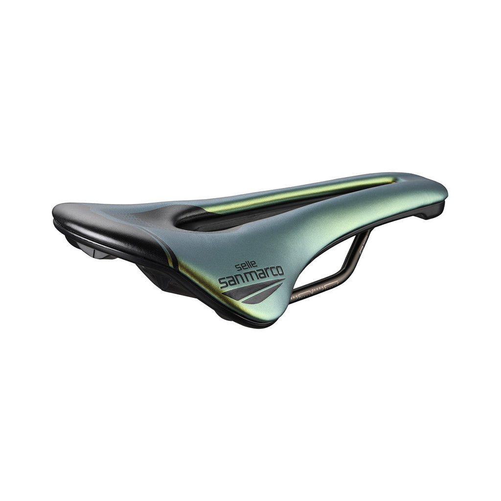 Bike Saddle Selle San Marco Shortfit 2.0, Open-Fit Racing, Wide, Iridescent Gold