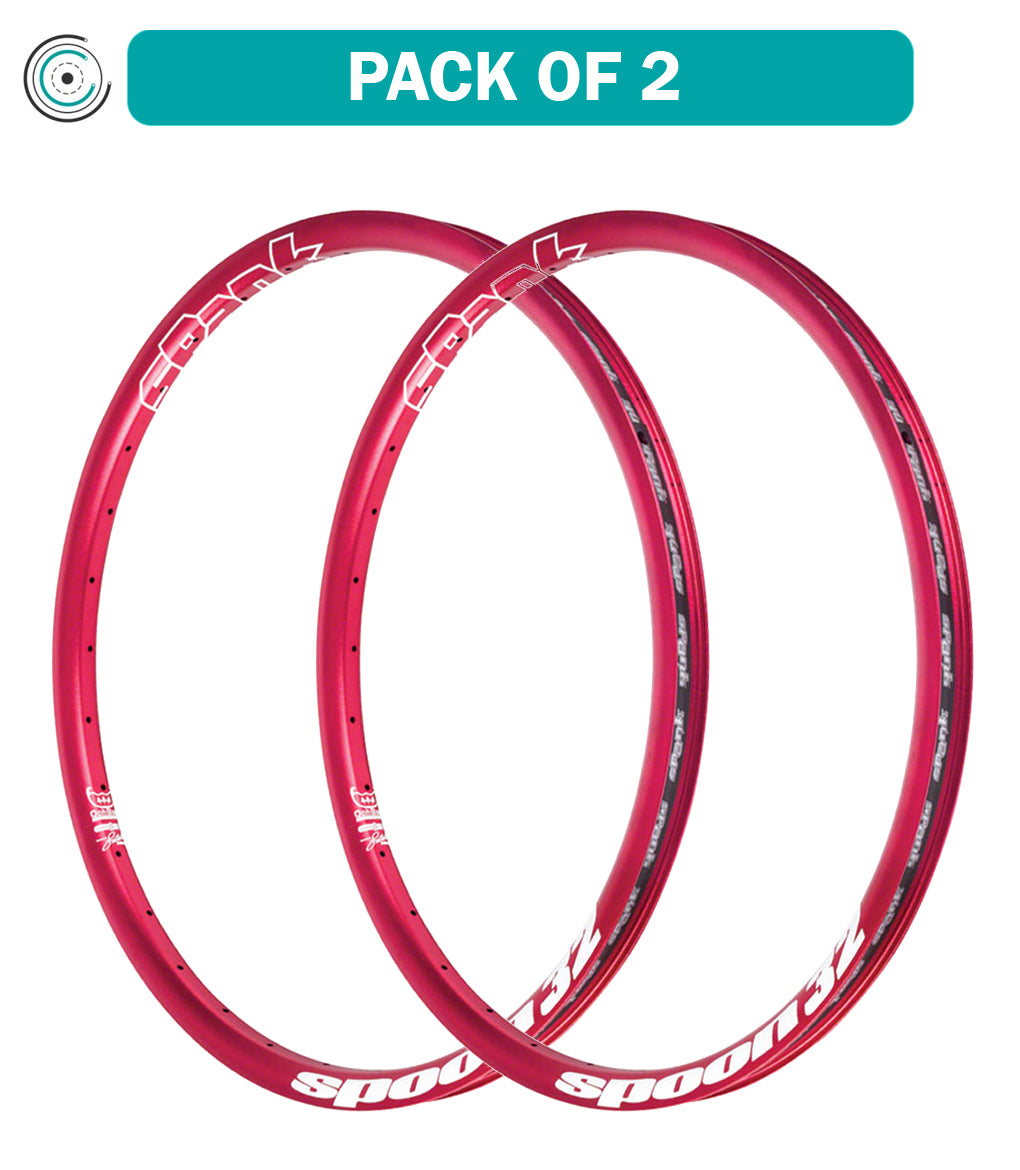 Pack of 2 Spank Spoon 32 Alloy Tubeless Mountain Bike Rim, 26", Disc Only, Red