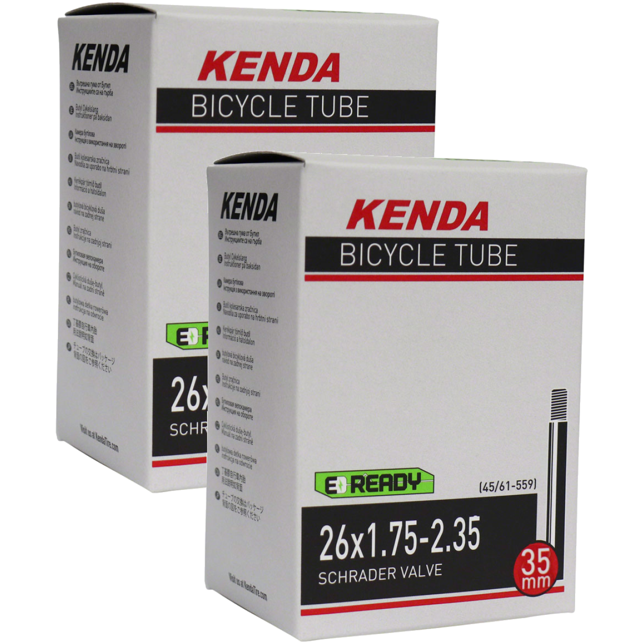 Pack of 2 Kenda 26" x 1.75 - 2.35" Standard Schrader Valve Tube 35mm Valve