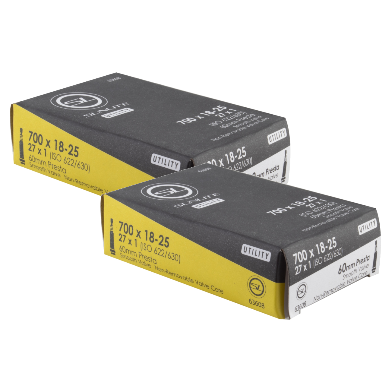 2 Pack Sunlite Utili-T Standard Presta Valve Tubes 700x18-25 (27x1) PV 60mm 0d