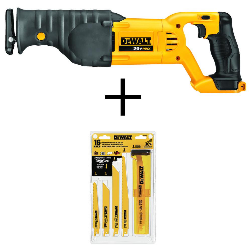 20-Volt MAX Lithium Ion Cordless Reciprocating Saw (Tool-Only) w/ Bonus Bi-Metal Reciprocating Saw Blade Set (16-Piece)