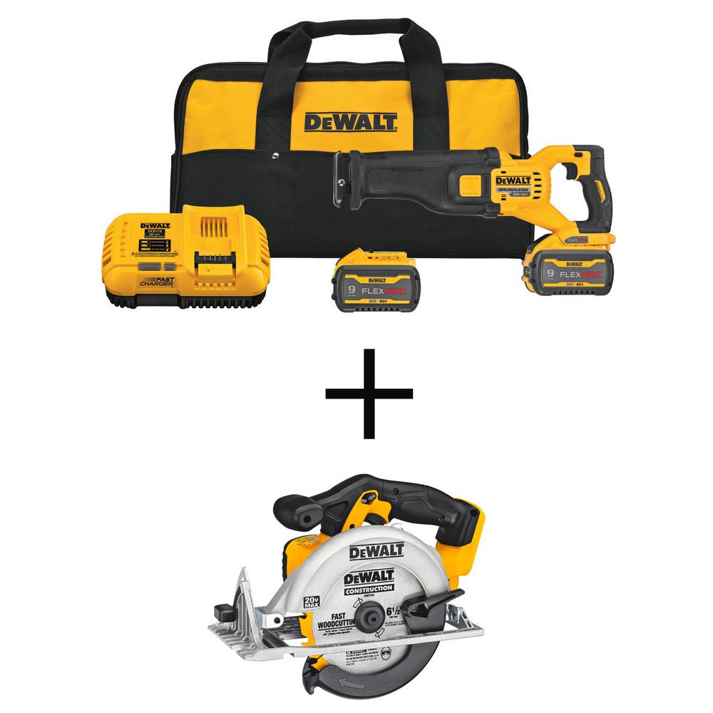 FLEXVOLT 60-Volt MAX Lithium-Ion Cordless Brushless Reciprocating Saw Kit with 20V 6-1/2 in. Circular Saw (Tool-Only)