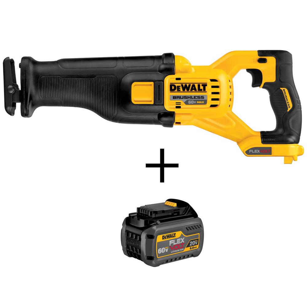 FLEXVOLT 60-Volt MAX Li-Ion Cordless Brushless Reciprocating Saw (Tool-Only) with 20-Volt/60-Volt Li-Ion Battery