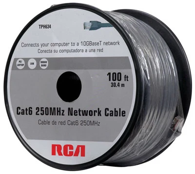 Category 6 Network Cable, 250 Megahertz Frequency, Gray Jacket, 100 Feet Length