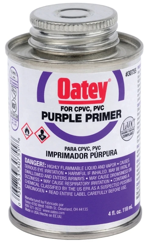 Purple Pipe Primer, 4 Ounce Bottle For Pvc And Cpvc Pipe Preparation