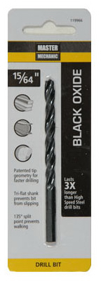 Black Oxide Drill Bit, Size Fifteen Sixty-fourths By Three And Seven Eighths Inches