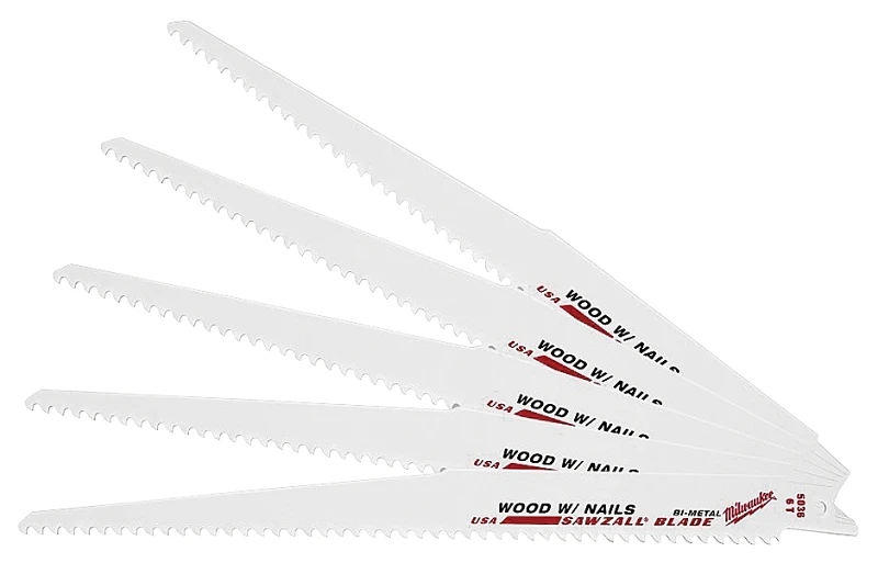 Wood Reciprocating Saw Blades, Bi-metal, 5 Tpi, 9 In., 5-pk.