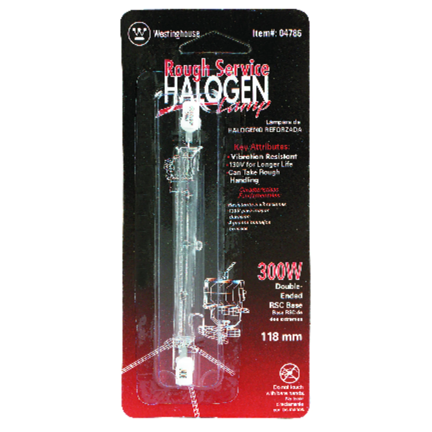 Halogen Light Bulb, Rough Service, Double Ended, 300-watts, 4.65-in.