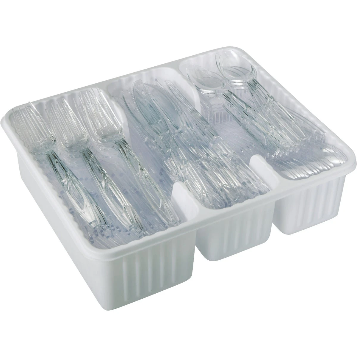 Plastic Cutlery With Caddy Tray, Clear, 192-ct.