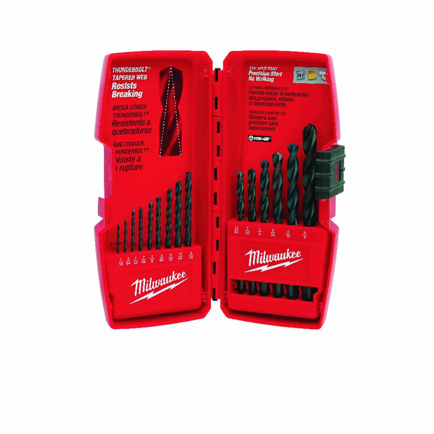 15-piece Thunderbolt Web Black Oxide Jobber Length Drill Bit Set