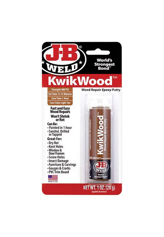 Kwikwood Hand-mixable Epoxy Putty, 1 Ounce Tube, Fast Setting Wood Repair