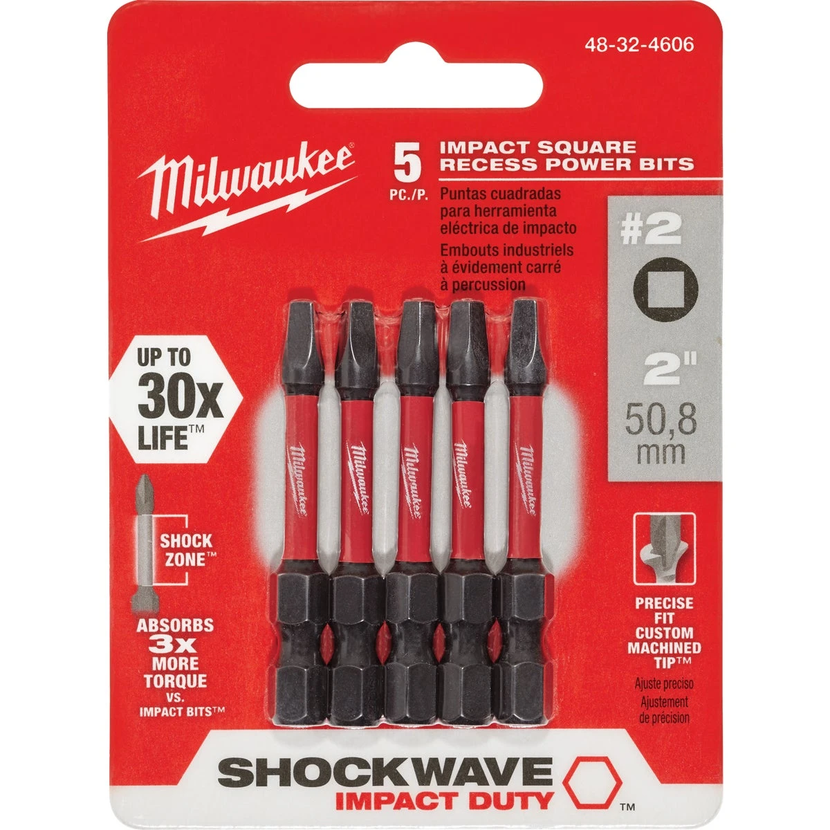 Shockwave #2 Square Insert Bit, 2 In., 5-pk.