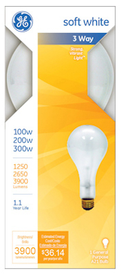 3-way Soft White Light Bulb, 100/200/300 Watt