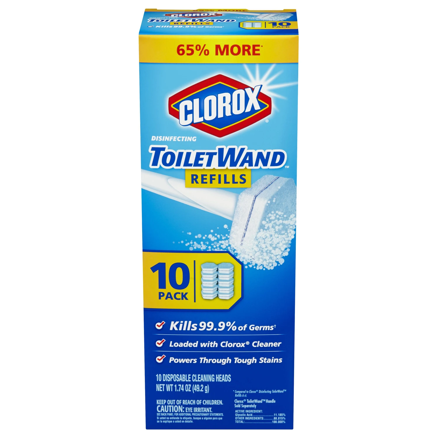 Disinfecting Toilet Wand Head Refills With Cleaner Solution, 10 Count Pack