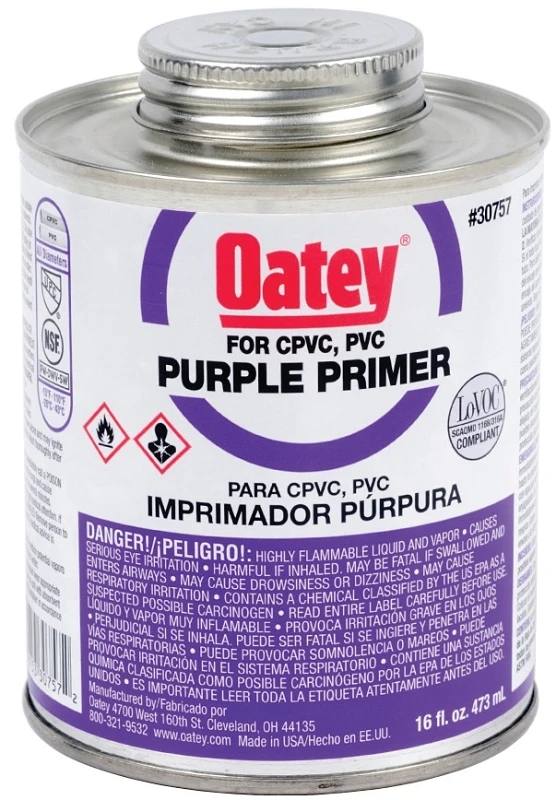 Purple Pipe Primer, 16 Ounce Bottle For Pvc And Cpvc Pipe Preparation