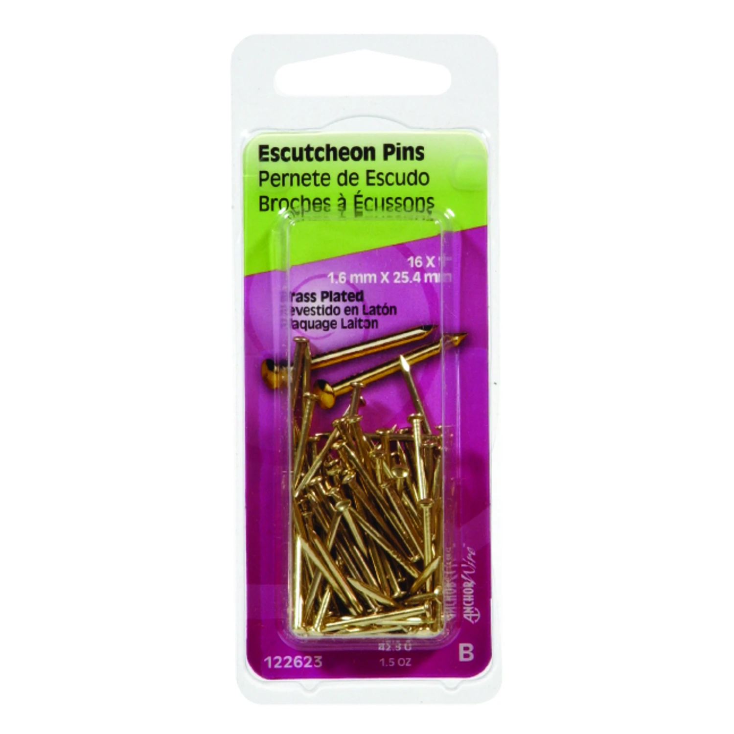 Escutcheon Pins, Brass-plated, 1-in. X 16, 1.5-oz.