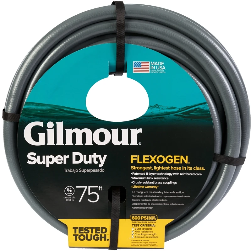 Flexogen 8-ply Reinforced Garden Hose, Five Eighths Inch Diameter By Seventy Five Feet Length