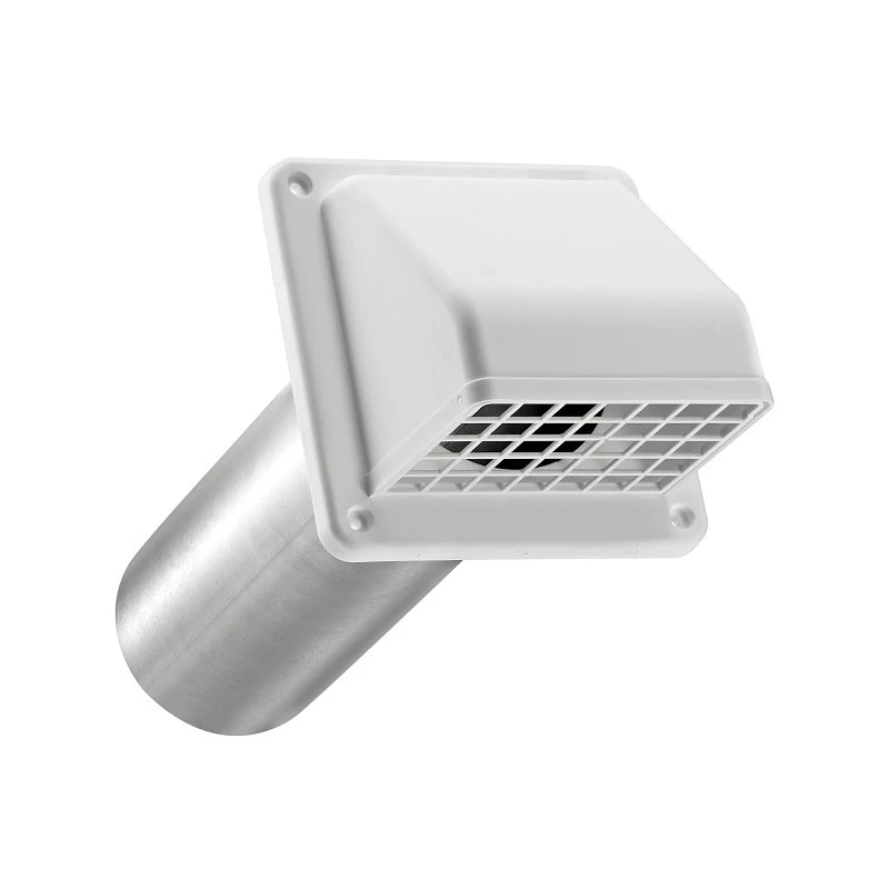4 Inch Exhaust Wall Hood Vent With Removable Screen And Damper, White Plastic, 11 Inch Tail Pipe