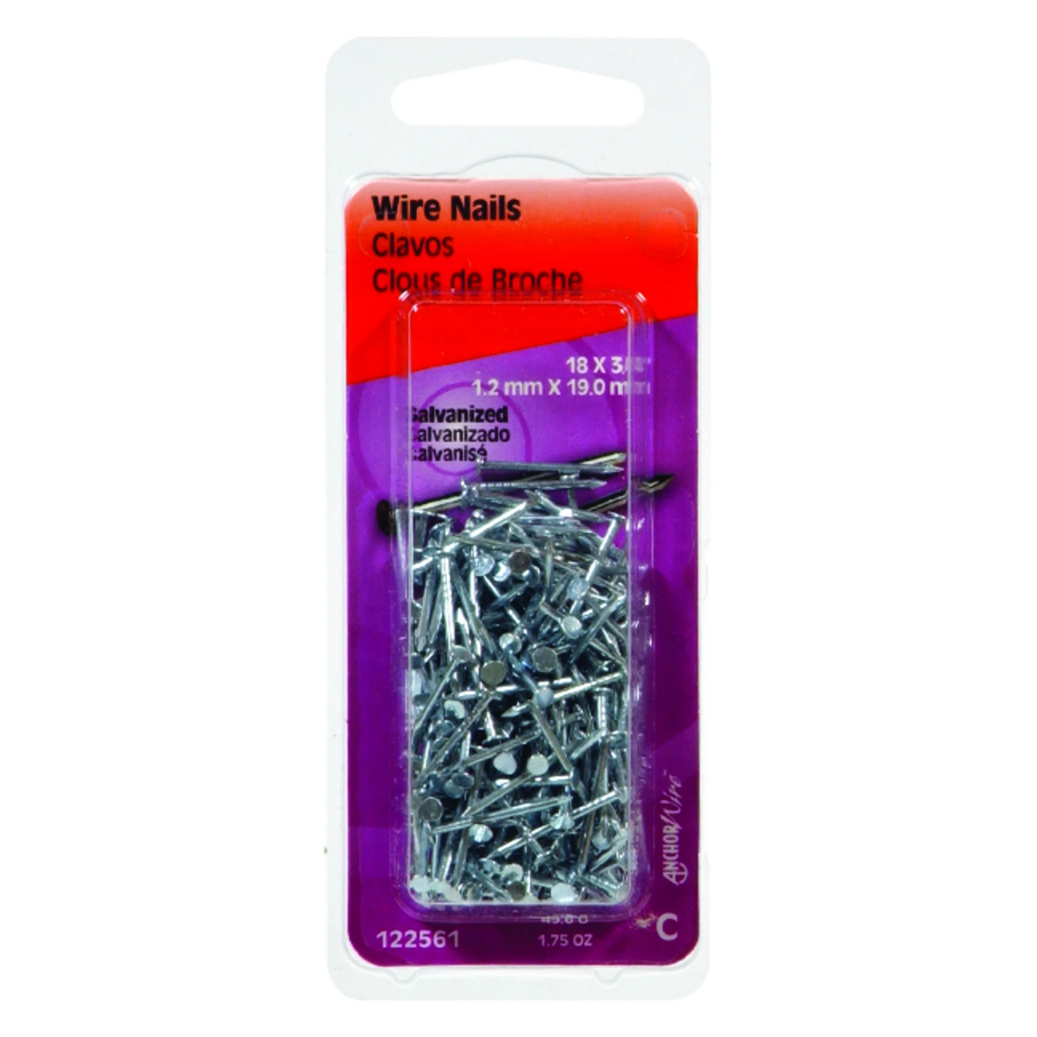 Galvanized Steel Wire Nails 1 Inch Length, 17 Count, 1.75 Ounce Pack