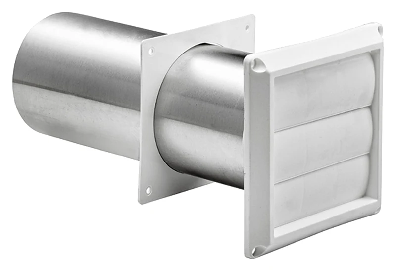 4 Inch Exhaust Wall Louvered Vent With White Plastic Construction And 11 Inch Tail Pipe