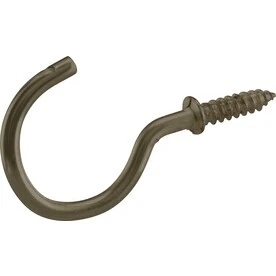 Cup Hooks, Antique Brass, 1-25-in., 3-pk.