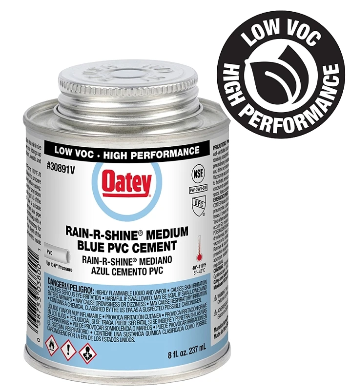 Rain-r-shine Medium Bodied Blue Polyvinyl Chloride Pipe Cement, 8 Ounce Bottle