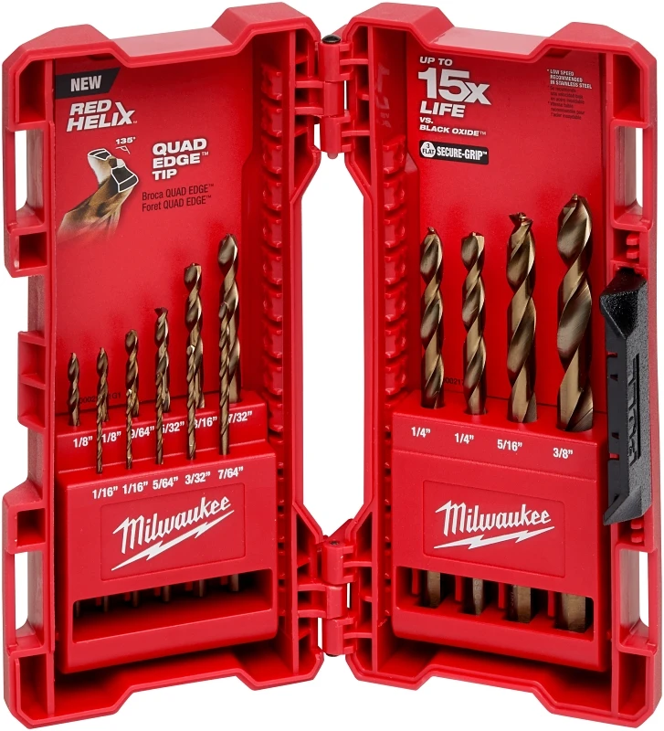 Red Helix 15-piece Cobalt Drill Bit Set, 1/16" To 3/8" Sizes