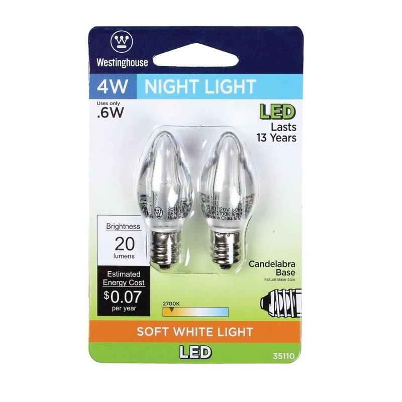 4w Equivalent Clear C7 Led Light Bulb (2-pack)