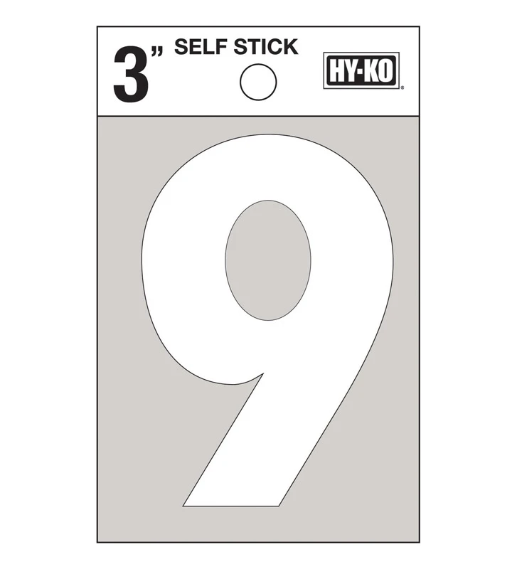 3 Inch Non-reflective White Vinyl Self-adhesive Number Nine