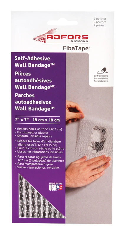 Fibatape Wall Bandage Repair Patch, White, 7 X 7-in., 2-pk.