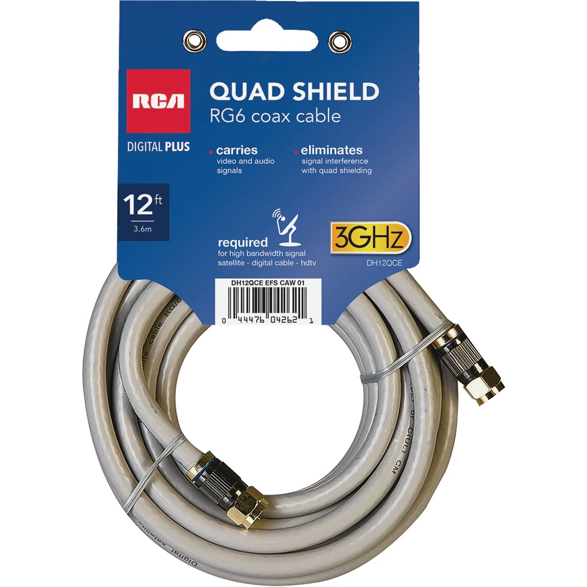 18 American Wire Gauge Quad Shielded Rg6 Coaxial Cable, Black, 12 Feet Length