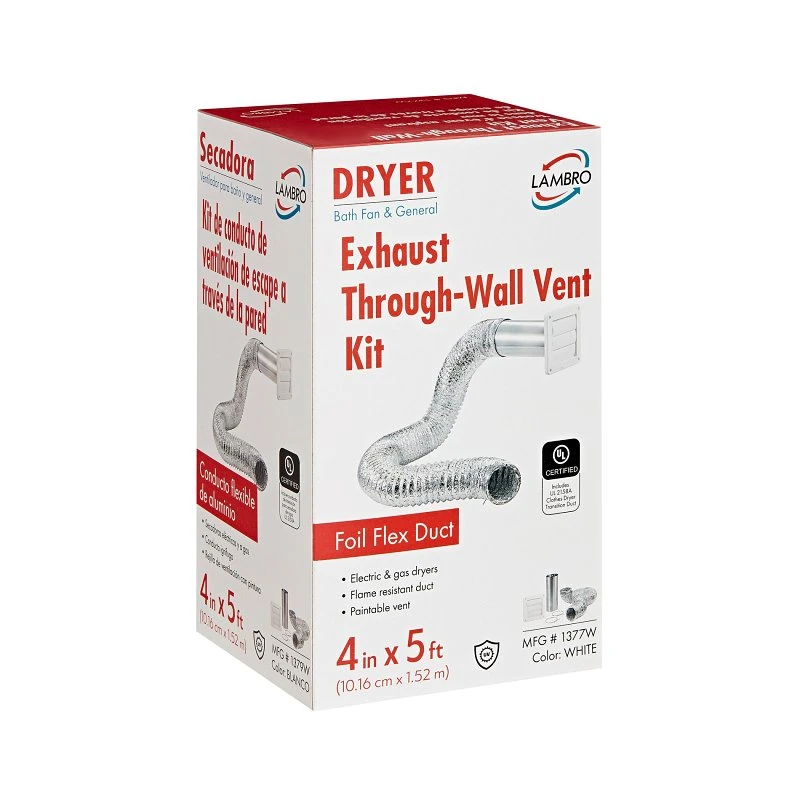 White Louvered Dryer Vent Hood Kit, 4 Inch By 5 Feet