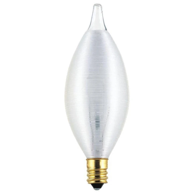 Glowescent Spun Satin Torpedo Chandelier Light Bulb, White, Candelabra Base, 25-watts
