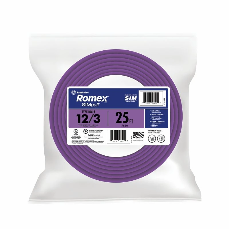 Non-metallic Romex Sheathed Electrical Cable With Ground 12 Gauge 3 Conductor 25 Feet