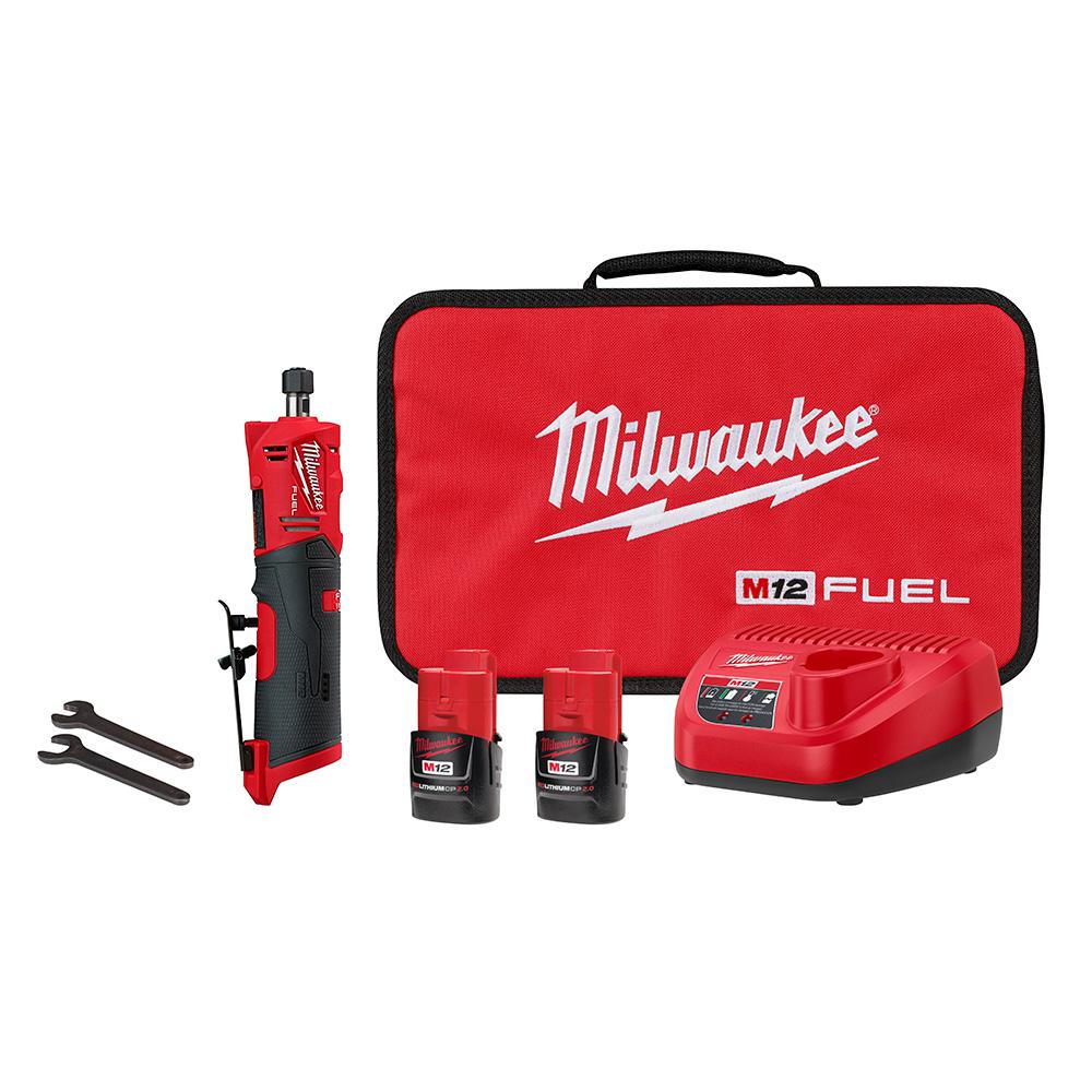 M12 FUEL 12-Volt Lithium-Ion Brushless Cordless 1/4 in. Straight Die Grinder Kit with Two 2.0 Ah Batteries