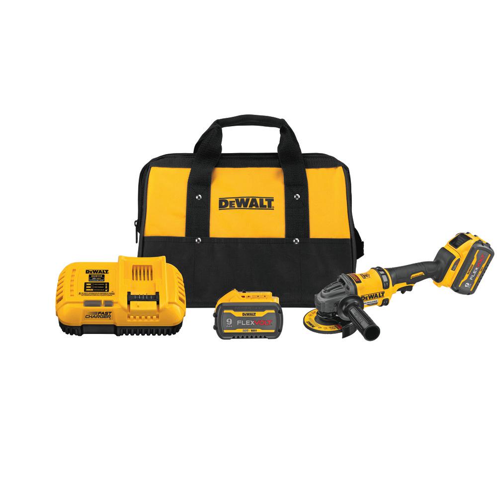 FLEXVOLT 60-Volt MAX Lithium-Ion Cordless 4-1/2 in. to 6 in. Small Angle Grinder with 2 Batteries 9 Ah, Charger and Bag