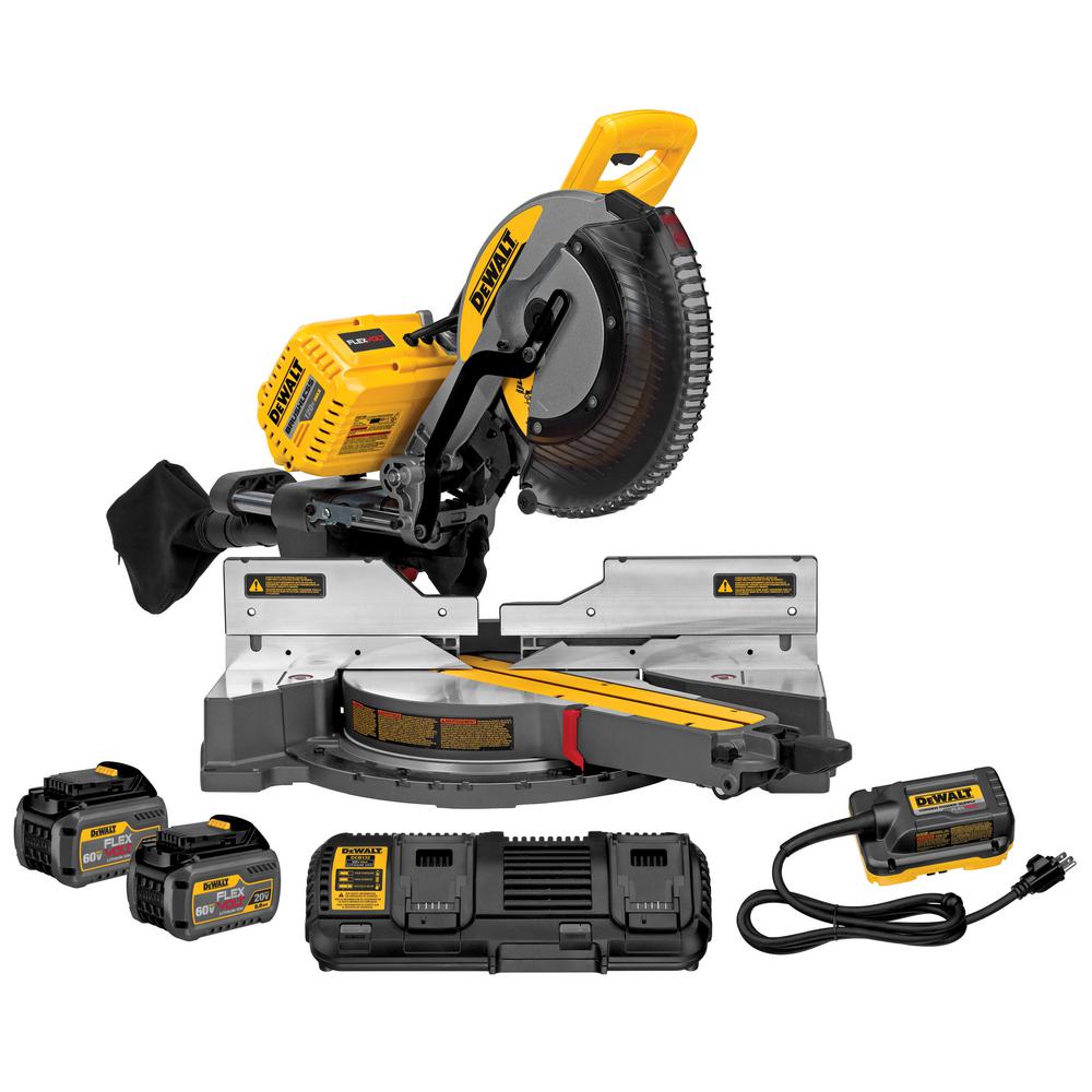 FLEXVOLT 120-Volt MAX Lithium-Ion Cordless Brushless 12 in. Sliding Miter Saw w/ AC Adapter, (2) Batteries 2Ah & Charger