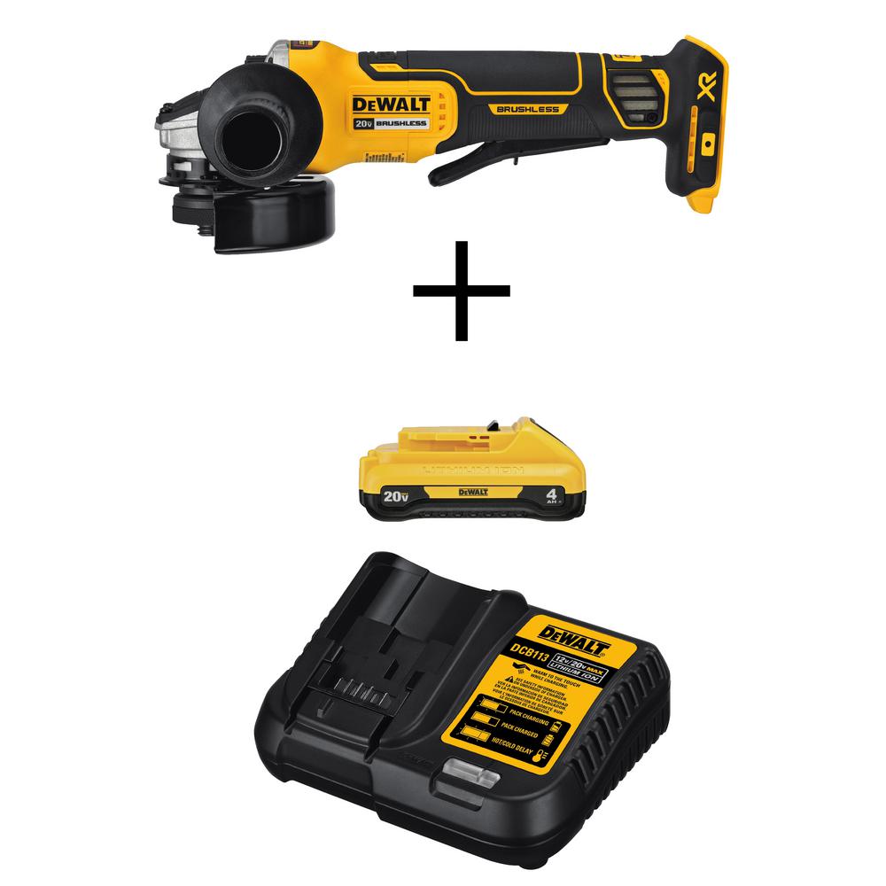 DEWALT 20-Volt MAX XR Li-Ion Cordless Brushless 4-1/2 in. Small Angle Grinder (Tool-Only) with 20-Volt 4.0 Ah Battery & Charger