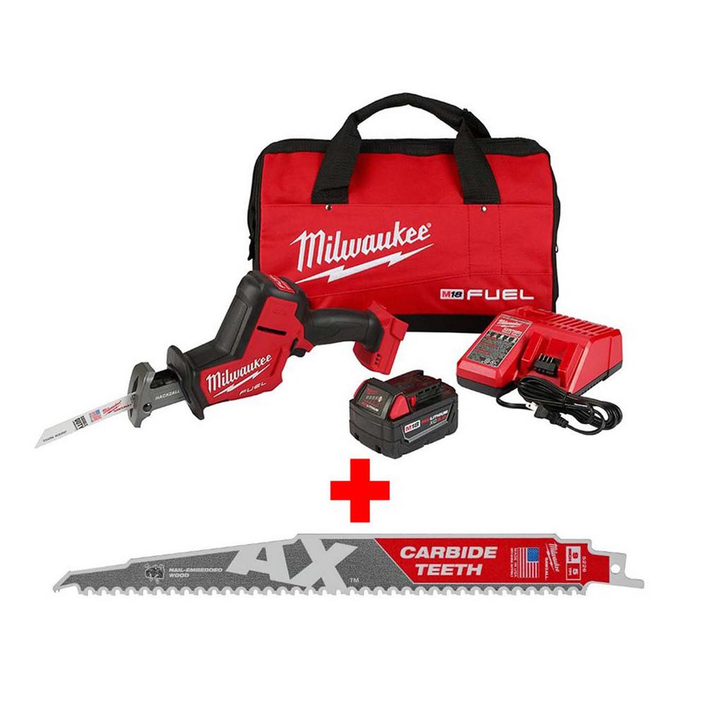 M18 FUEL 18-Volt Lithium-Ion Brushless Cordless HACKZALL Reciprocating Saw Kit with Carbide Teeth AX SAWZALL Blade