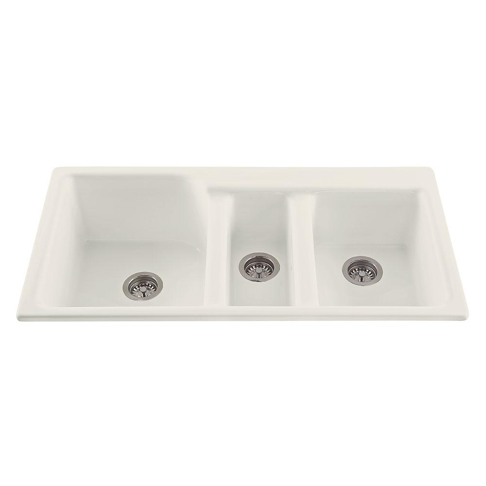 Triumph Undermount/Drop-In Acrylic 42 in. Triple Bowl Kitchen Sink in Biscuit