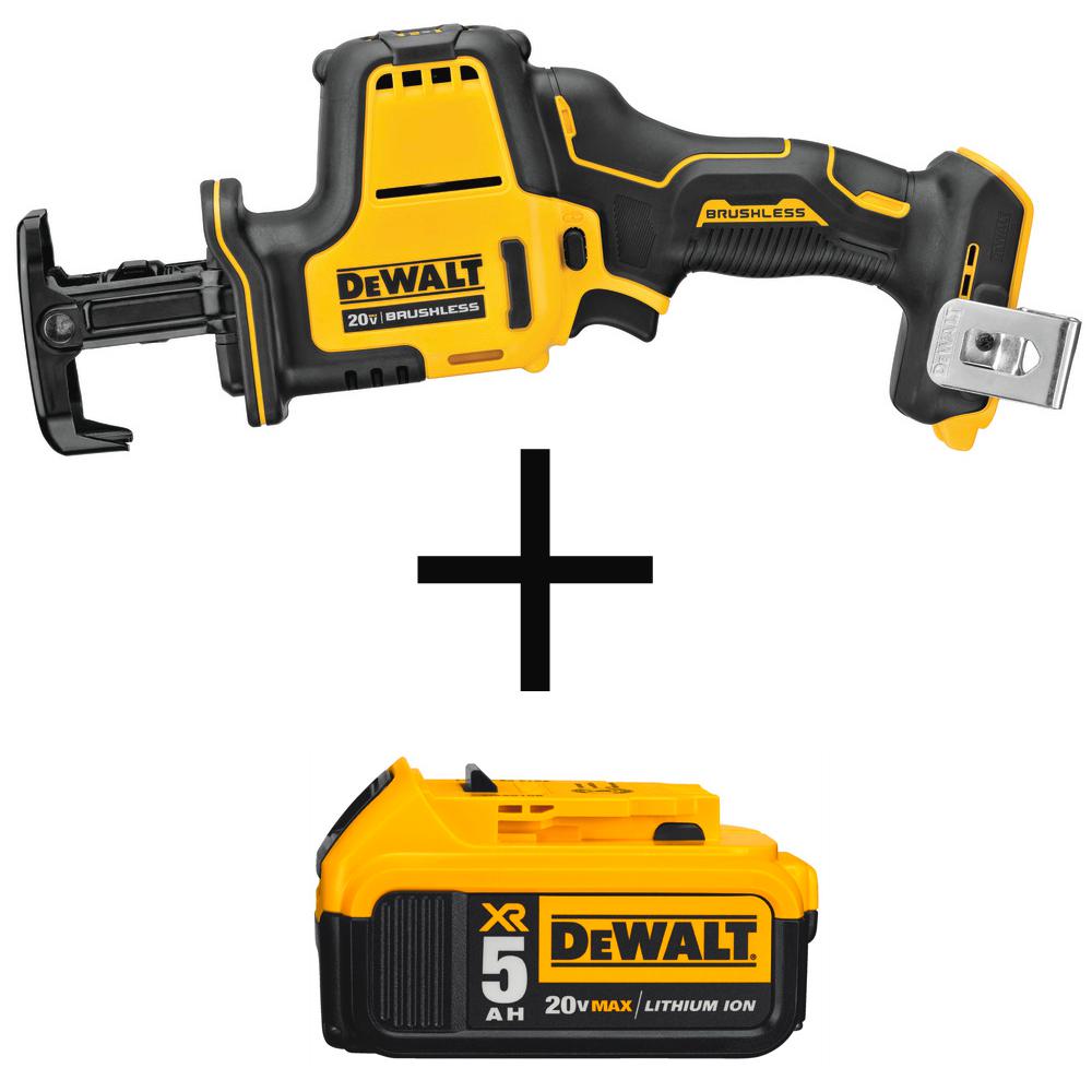 ATOMIC 20-Volt MAX Brushless Compact Reciprocating Saw (Tool-Only) with Bonus 20-Volt MAX Li-Ion Premium Battery 5.0Ah