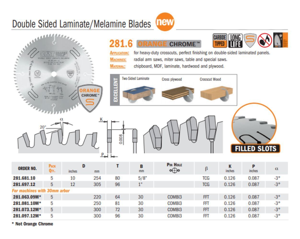 Chrome Double Sided Laminate Melamine Saw Blades