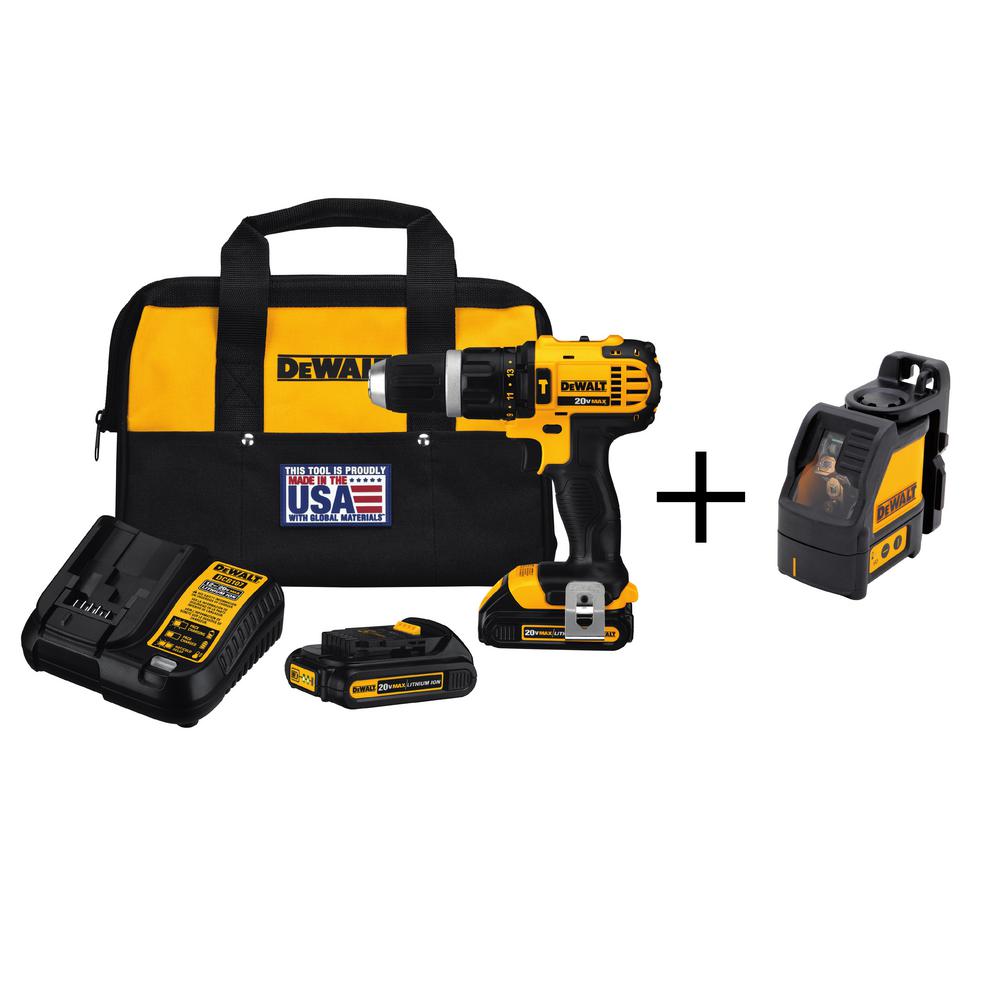 20-Volt Max Lithium-Ion Cordless Hammer Drill Kit with Bonus Self Leveling Cross Line Laser