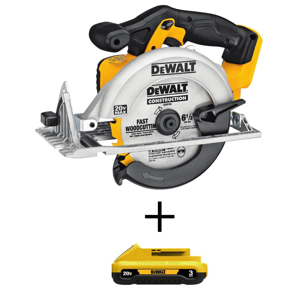 20-Volt MAX Lithium-Ion Cordless 6-1/2 in. Circular Saw with Bonus Compact Battery Pack 3.0 Ah