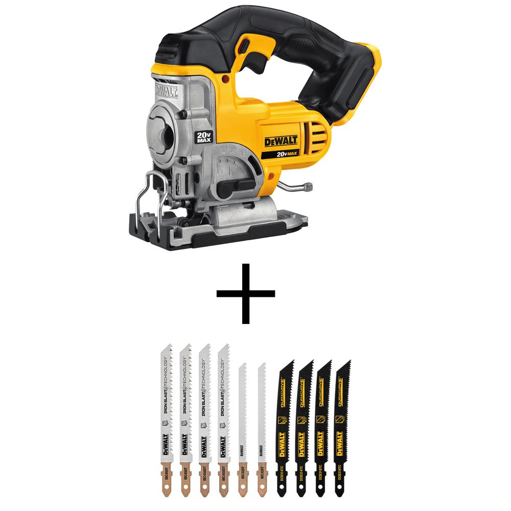 20-Volt MAX Li-Ion Cordless Jig Saw (Tool-Only) with Bonus General Purpose T-Shank Jig Saw Blade Set with Case (10-Pack)