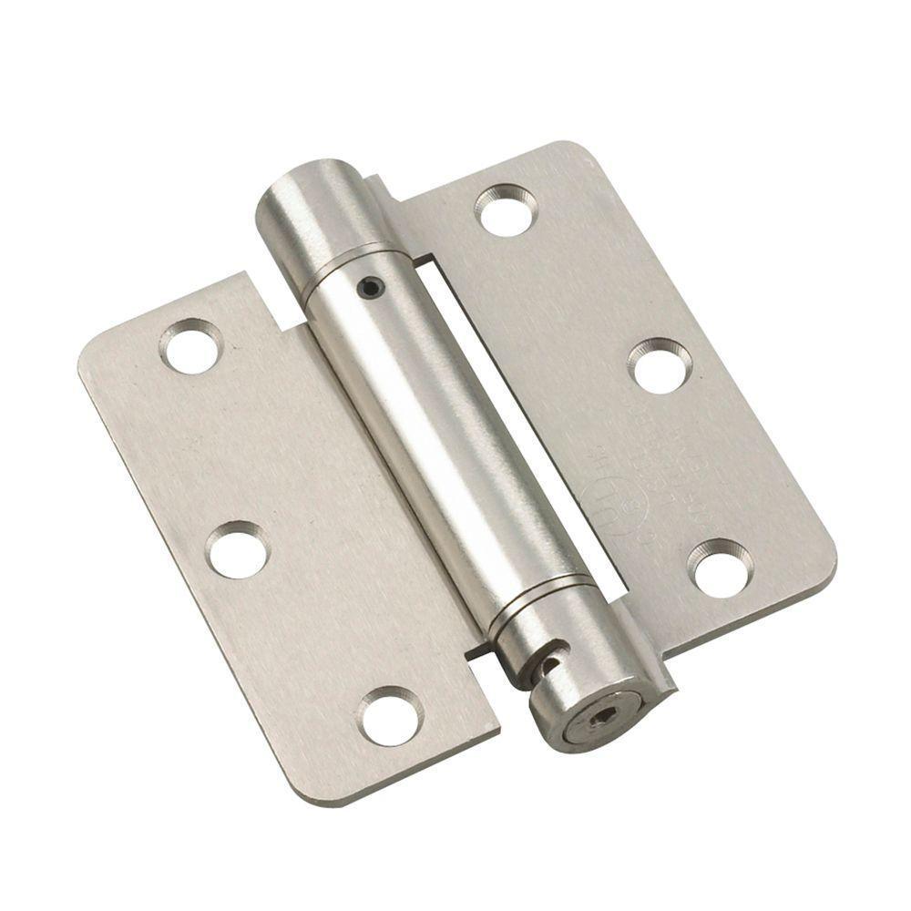 3-1/2 in. x 3-1/2 in. Brushed Nickel Adjustable Spring Hinge with 1/4 in. Radius