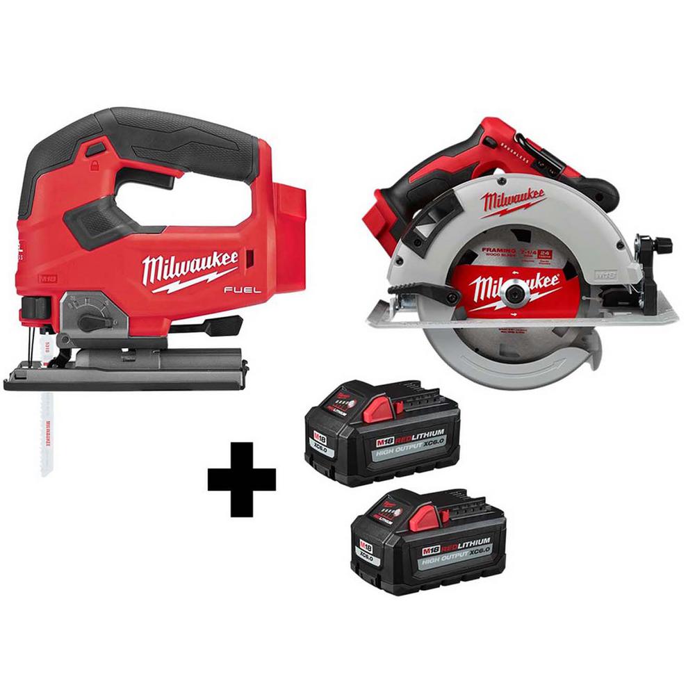 M18 FUEL 18-Volt Lithium-Ion Brushless Cordless Jig Saw and 7-1/4 in. Circular Saw with (2) 6.0Ah Batteries