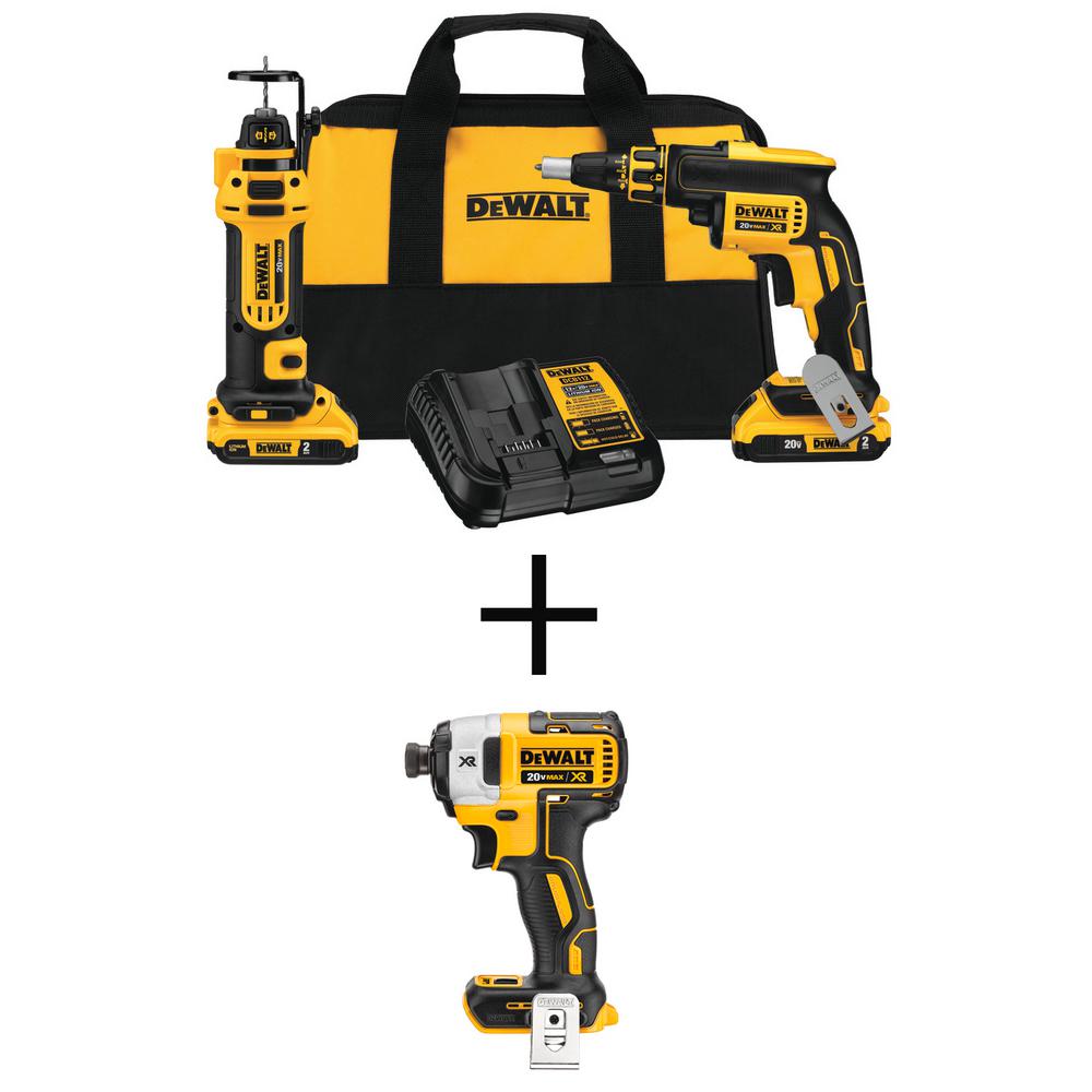 20-Volt MAX XR Li-Ion Cordless Screwgun/Cutout Tool Combo Kit (2-Tool) w/Bonus Bare 20V Cordless 1/4 in. Impact Driver